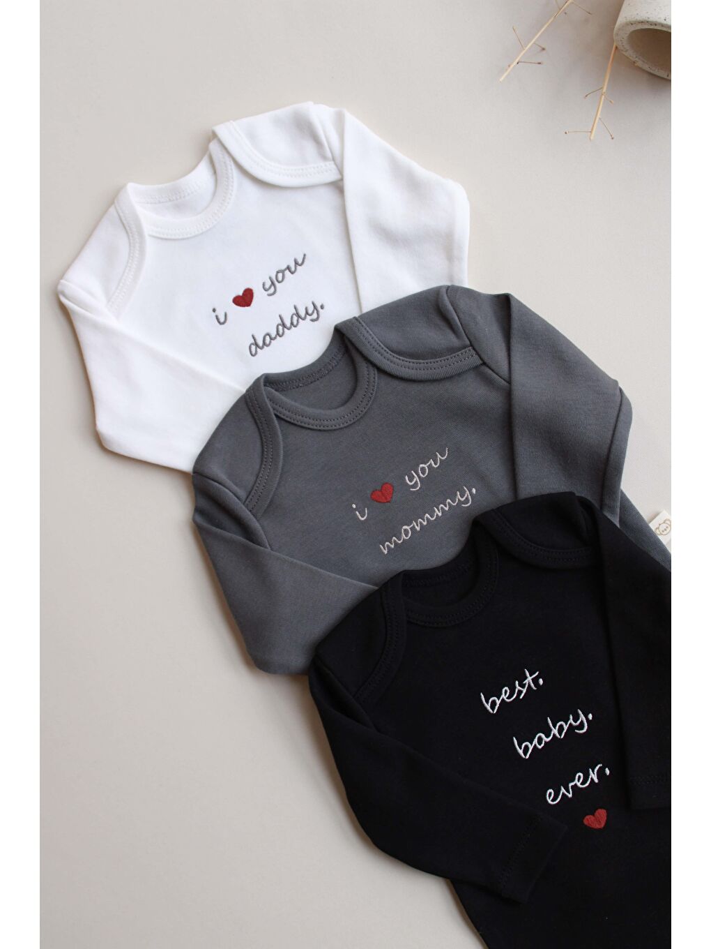 Siyah 3Lü Nakışlı Çıt Çıtlı Uzun Kollu Body Zıbın Set Model 7-6