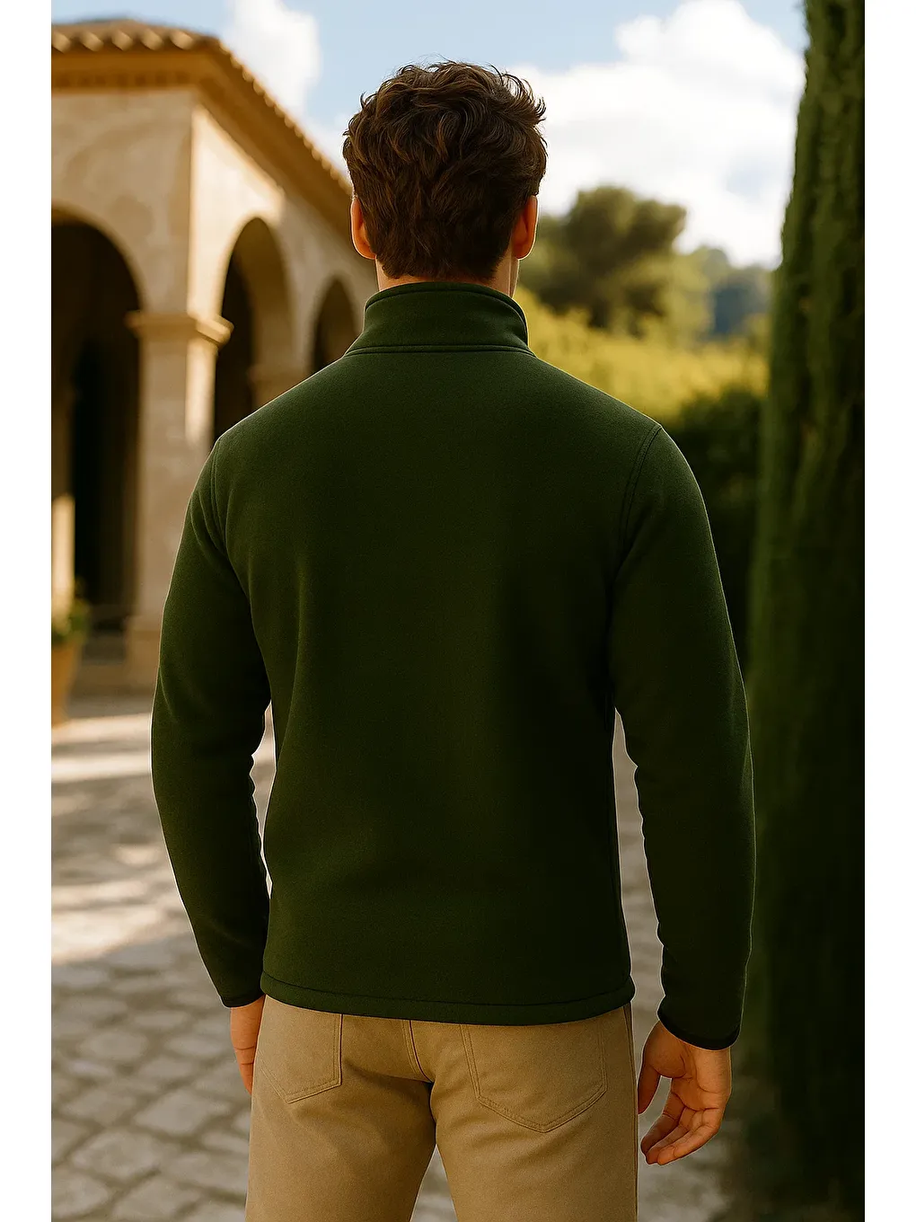 Erkek Kalın Fermuarlı Kışlık Cepli Haki Polar Ceket-4