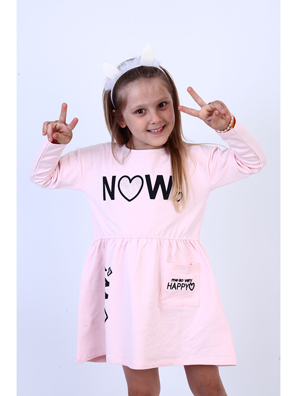 Pembe Kız Çocuk Now! Baskılı Elbise-2