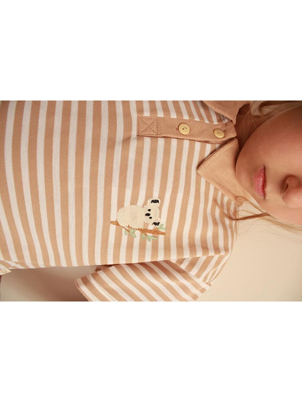 Koyu Bej Çizgili Koala Nakışlı Polo Yaka Şortlu Takım-4