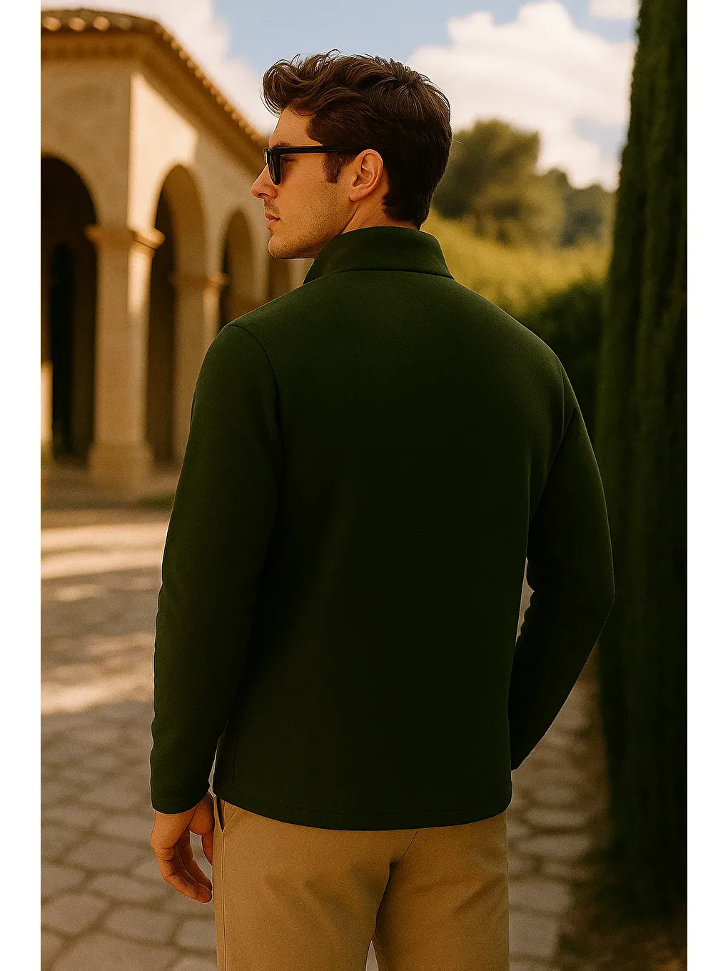 Erkek Kalın Fermuarlı Kışlık Cepli Haki Polar Ceket-5