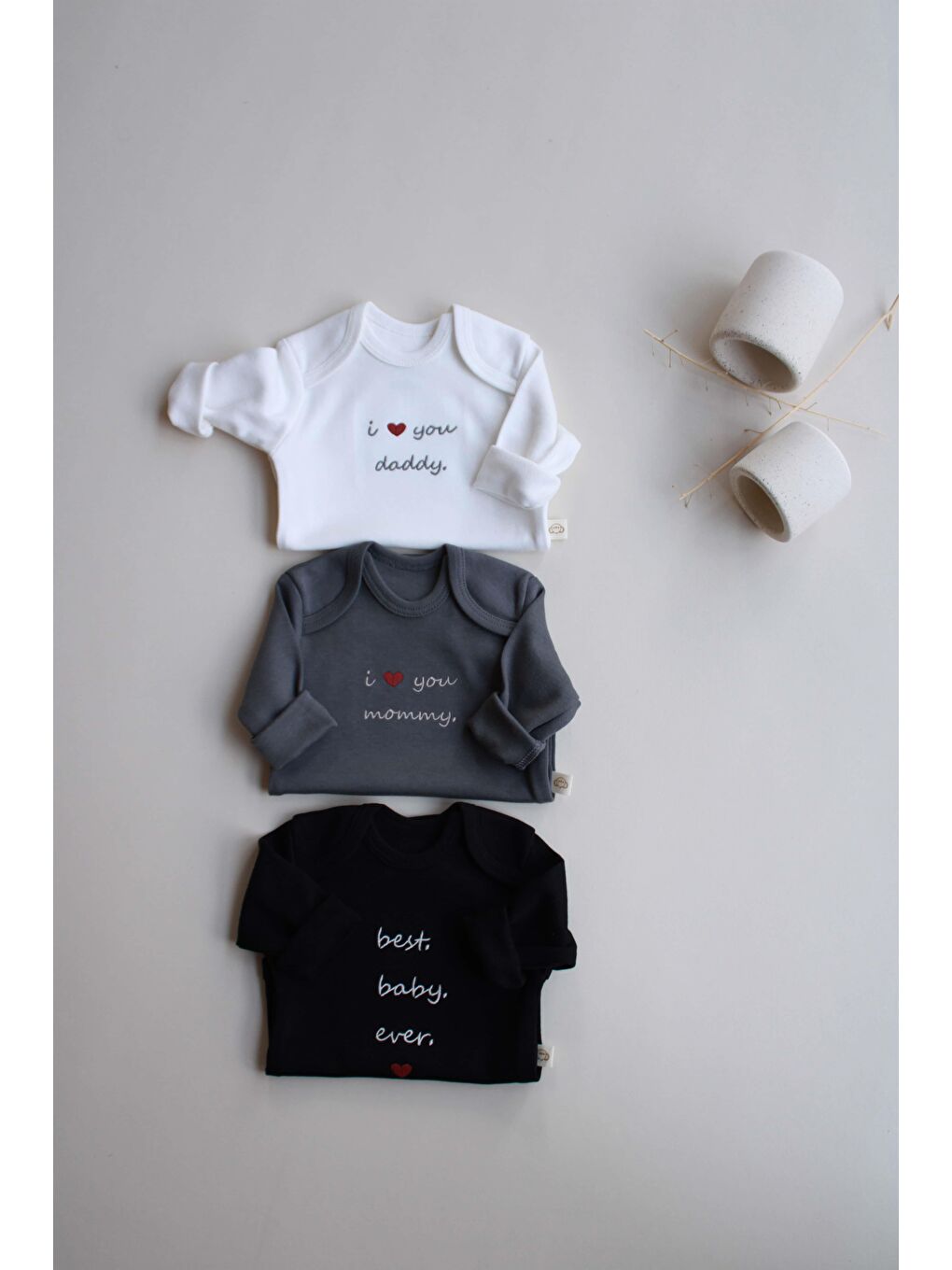 Siyah 3Lü Nakışlı Çıt Çıtlı Uzun Kollu Body Zıbın Set Model 7-7