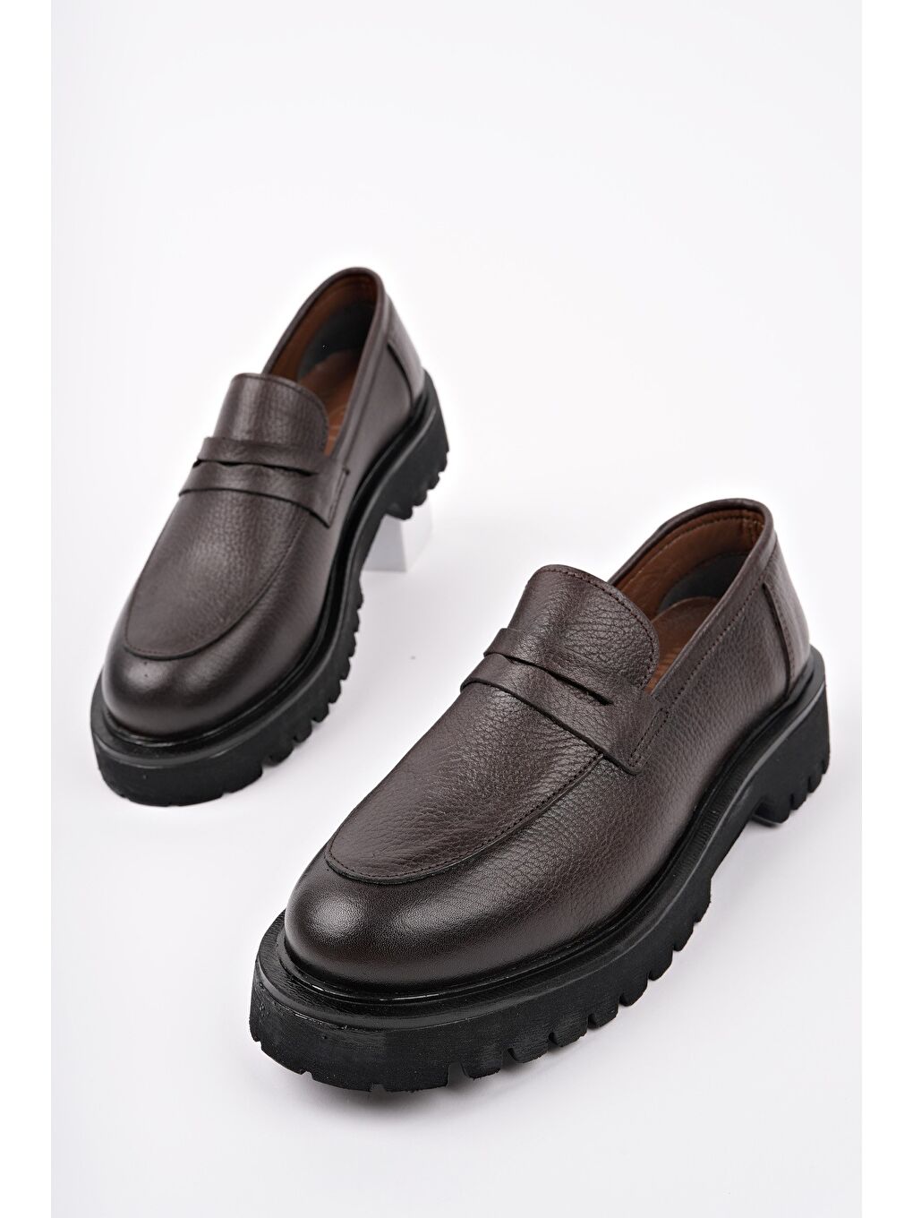 Kahverengi PARADİSE Hakiki Deri Kalın Taban Günlük Casual Makosen Kadın Loafer Ayakkabı-1