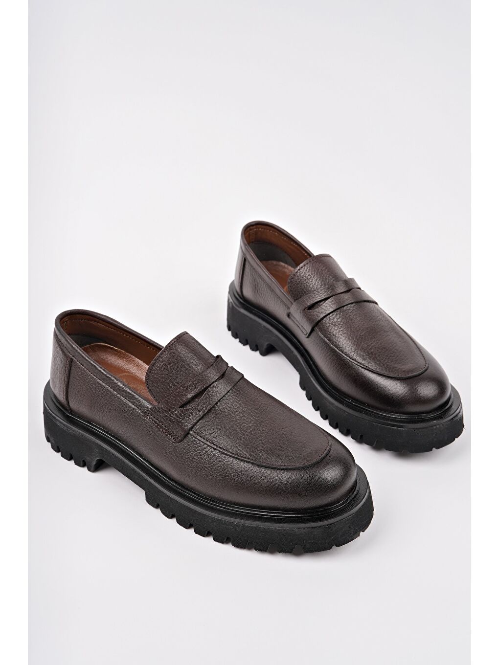 Kahverengi PARADİSE Hakiki Deri Kalın Taban Günlük Casual Makosen Kadın Loafer Ayakkabı-2