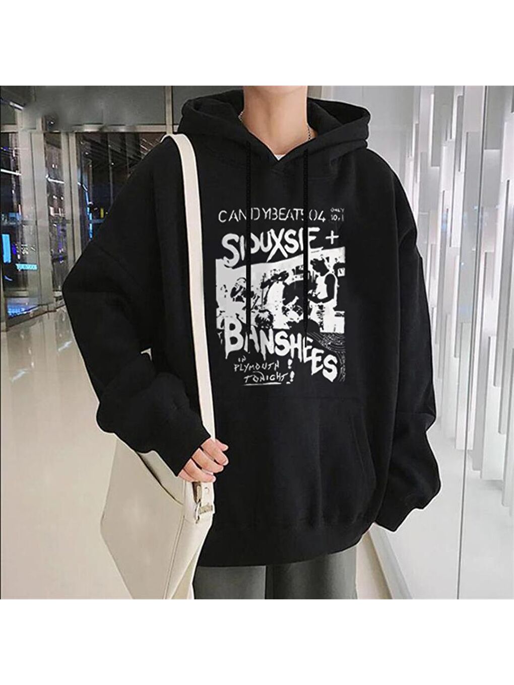 Touz Moda Siyah Siouxsie Banshees Baskılı Siyah Unisex Oversize Kapüşonlu Sweatshirt