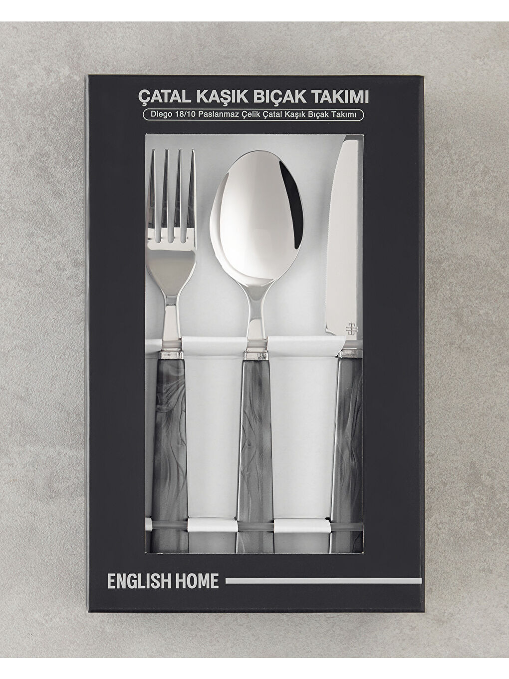 Diego Paslanmaz Çelik Çatal Kaşık Bıçak Takımı 18 Parça 6 Kişilik Siyah-4