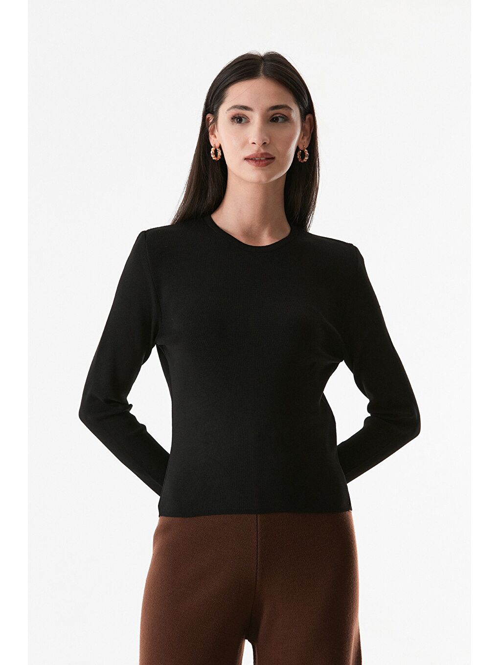 Siyah Basic Bisiklet Yaka Triko Kazak