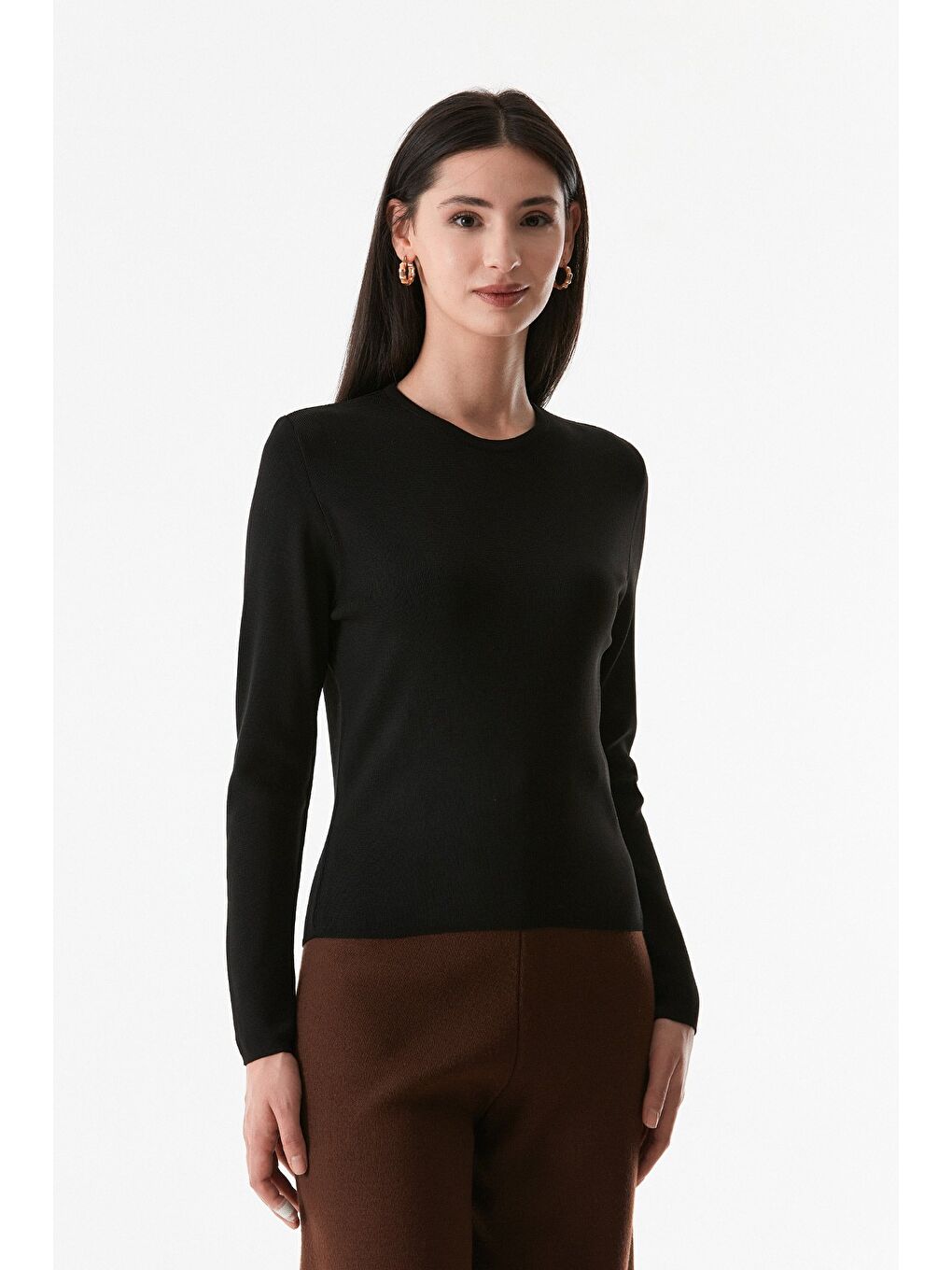 Siyah Basic Bisiklet Yaka Triko Kazak-1