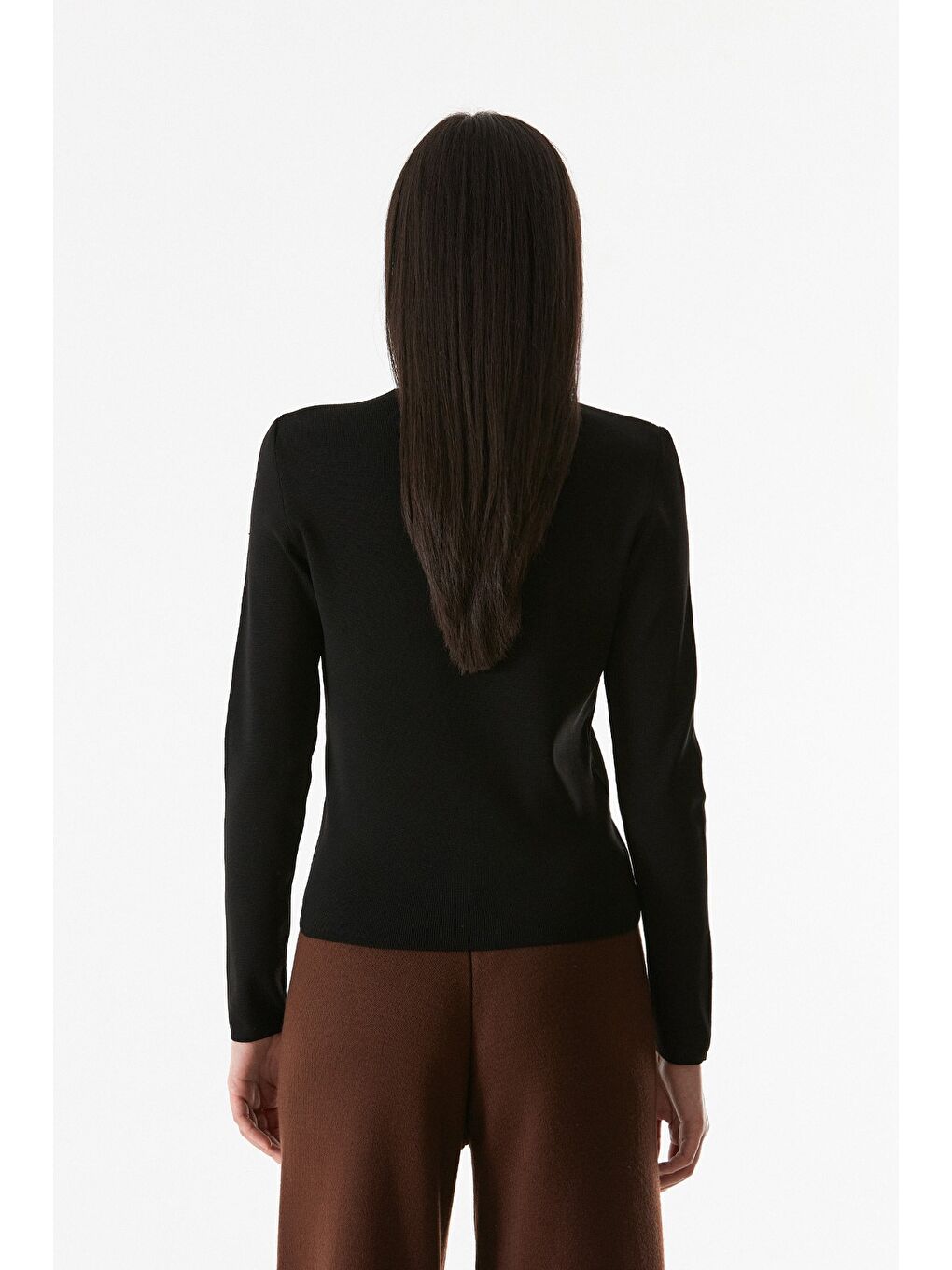 Siyah Basic Bisiklet Yaka Triko Kazak-3