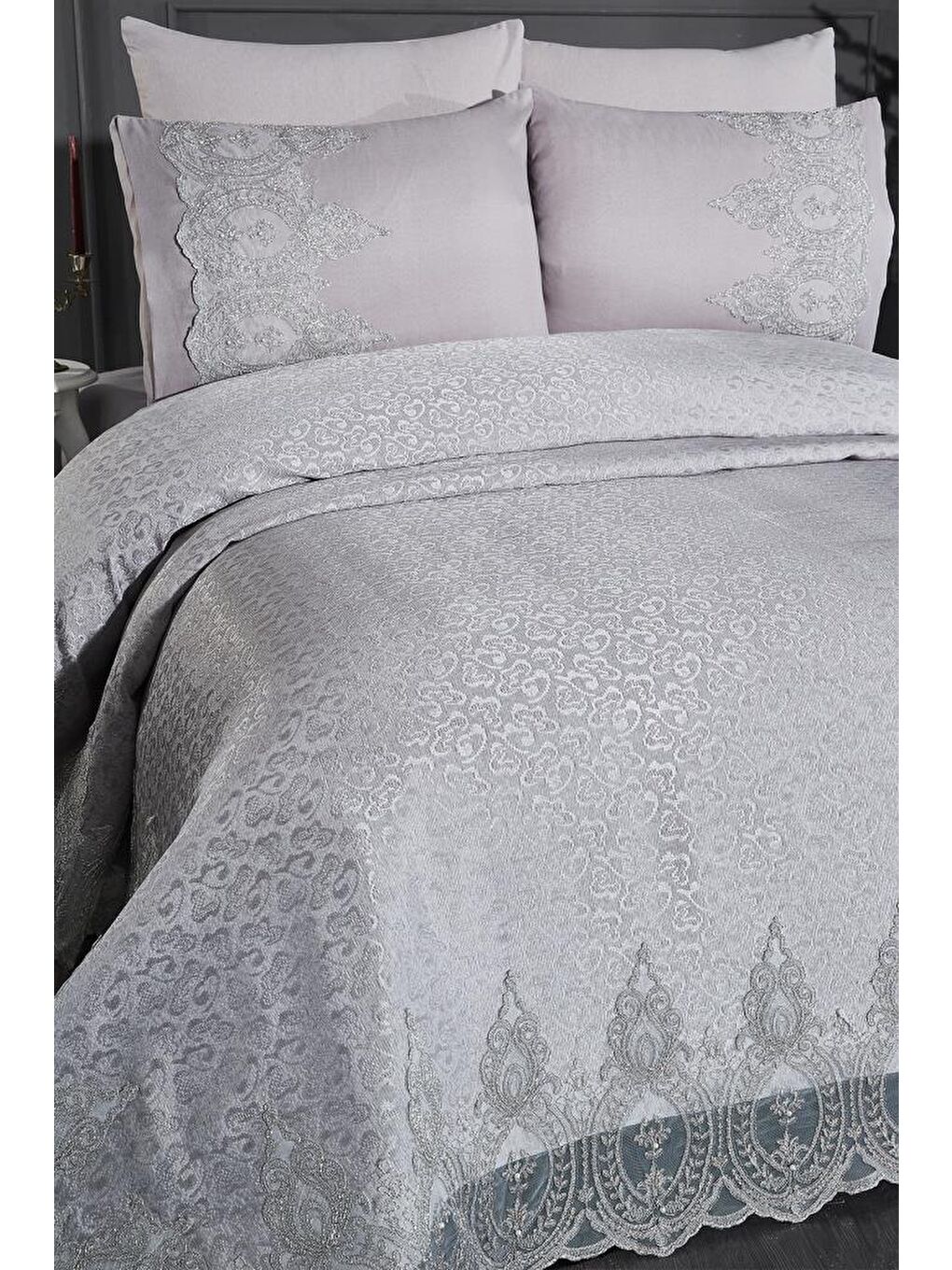 İlayda Fransız Güpürlü Brokar Pike Takımı Gri-4