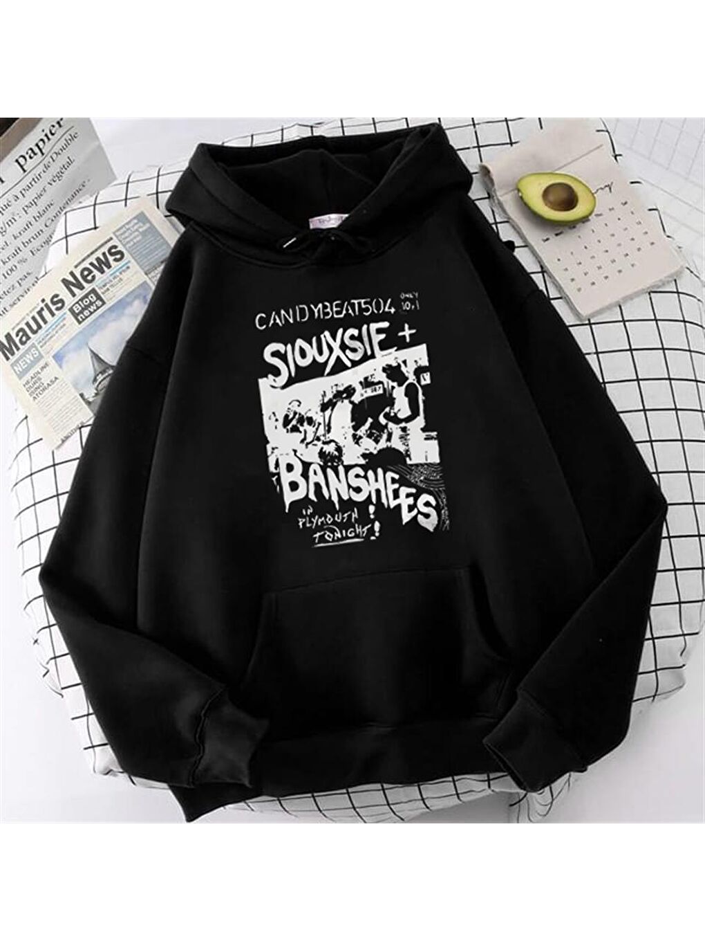 Touz Moda Siyah Siouxsie Banshees Baskılı Siyah Unisex Oversize Kapüşonlu Sweatshirt - 1