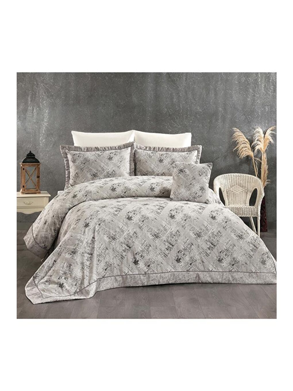 Dora 7 Parça Şönil Pike Takımı Gri-1