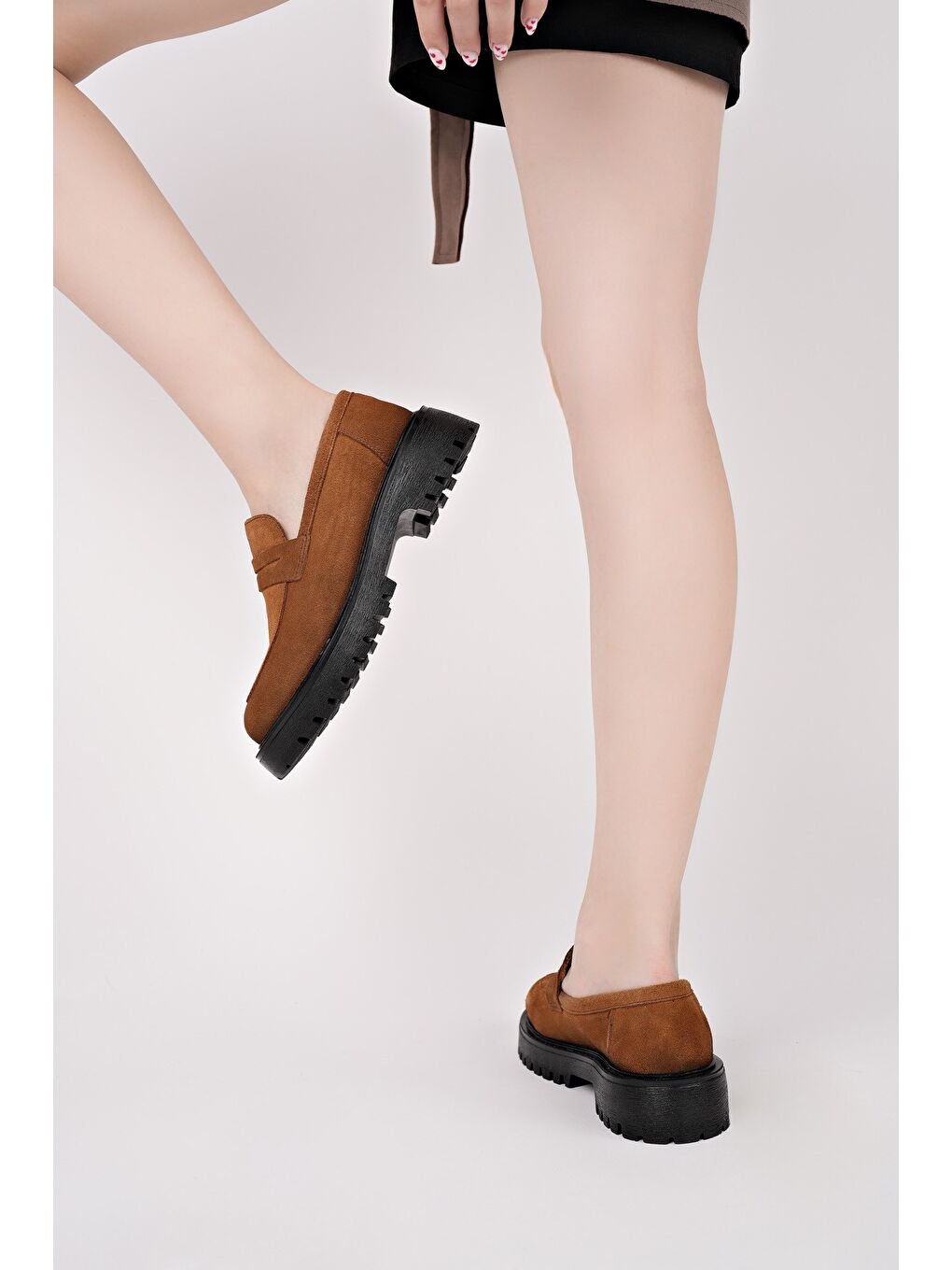 Kahverengi PARADİSE Hakiki Deri Kalın Taban Günlük Casual Makosen Kadın Loafer Ayakkabı-6
