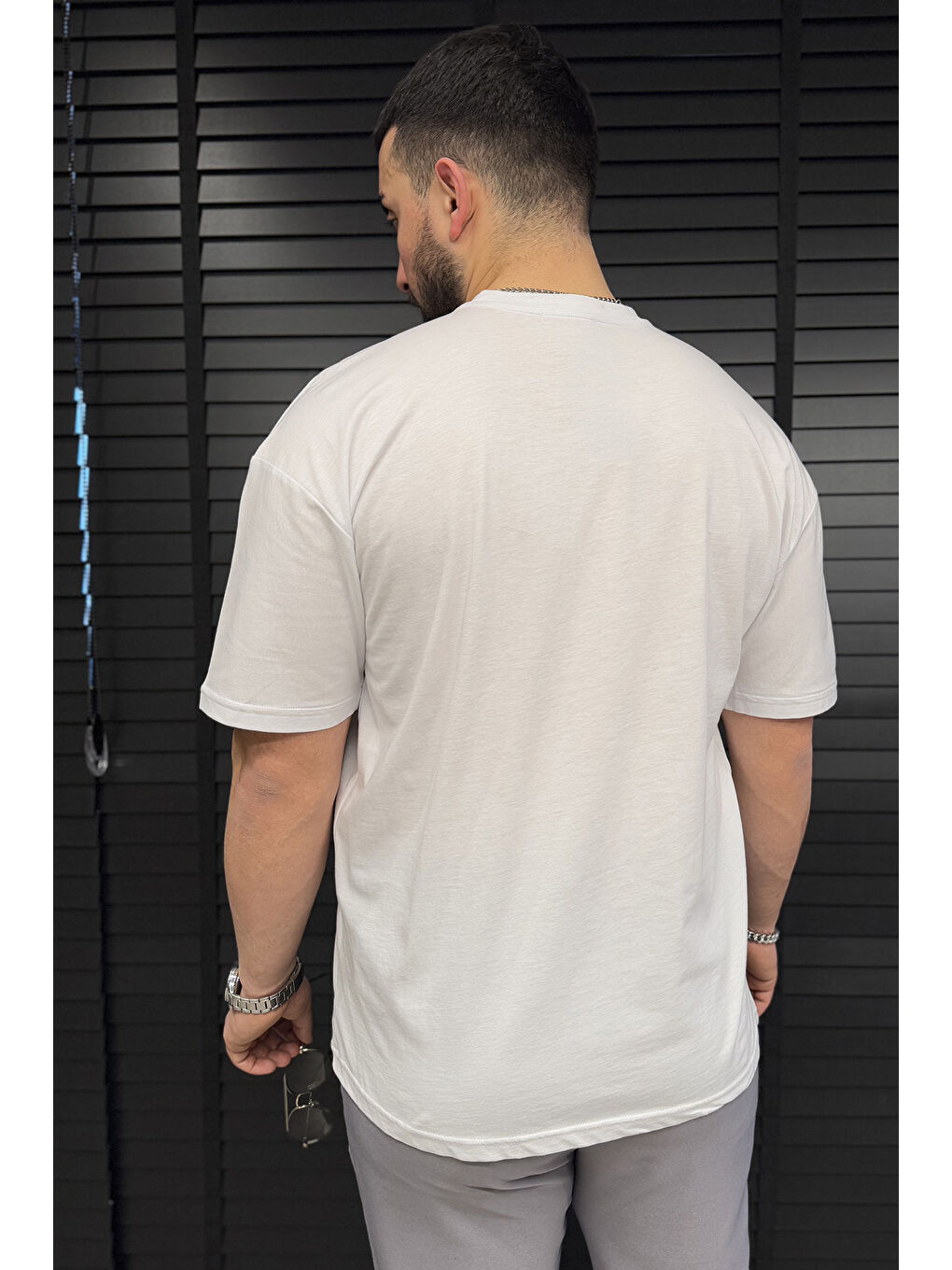 Mishar İtalia Beyaz Erkek Bisiklet Yaka Baskılı Oversize Tişört - 3