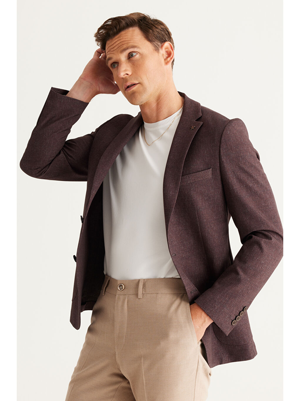 Erkek Siyah-Kahverengi Slim Fit Dar Kesim Mono Yaka Desenli Ceket-1