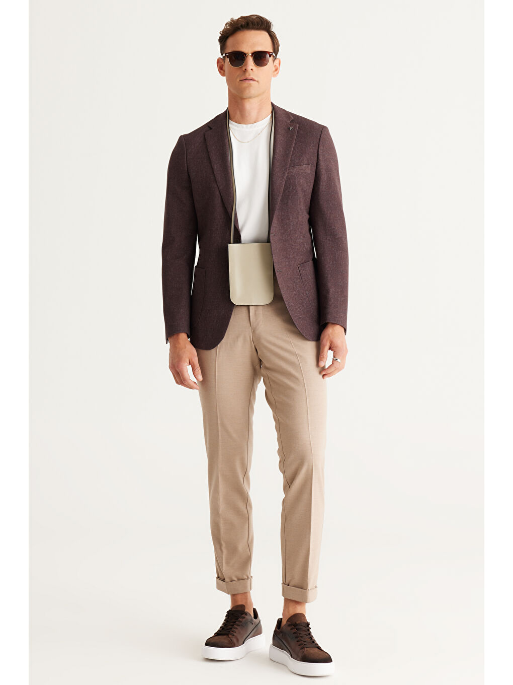 Erkek Siyah-Kahverengi Slim Fit Dar Kesim Mono Yaka Desenli Ceket-3