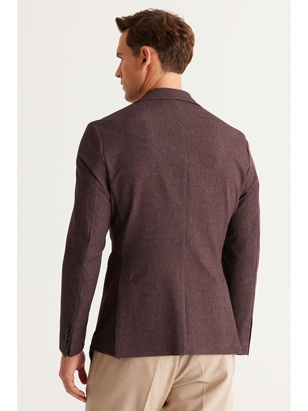 Erkek Siyah-Kahverengi Slim Fit Dar Kesim Mono Yaka Desenli Ceket-4