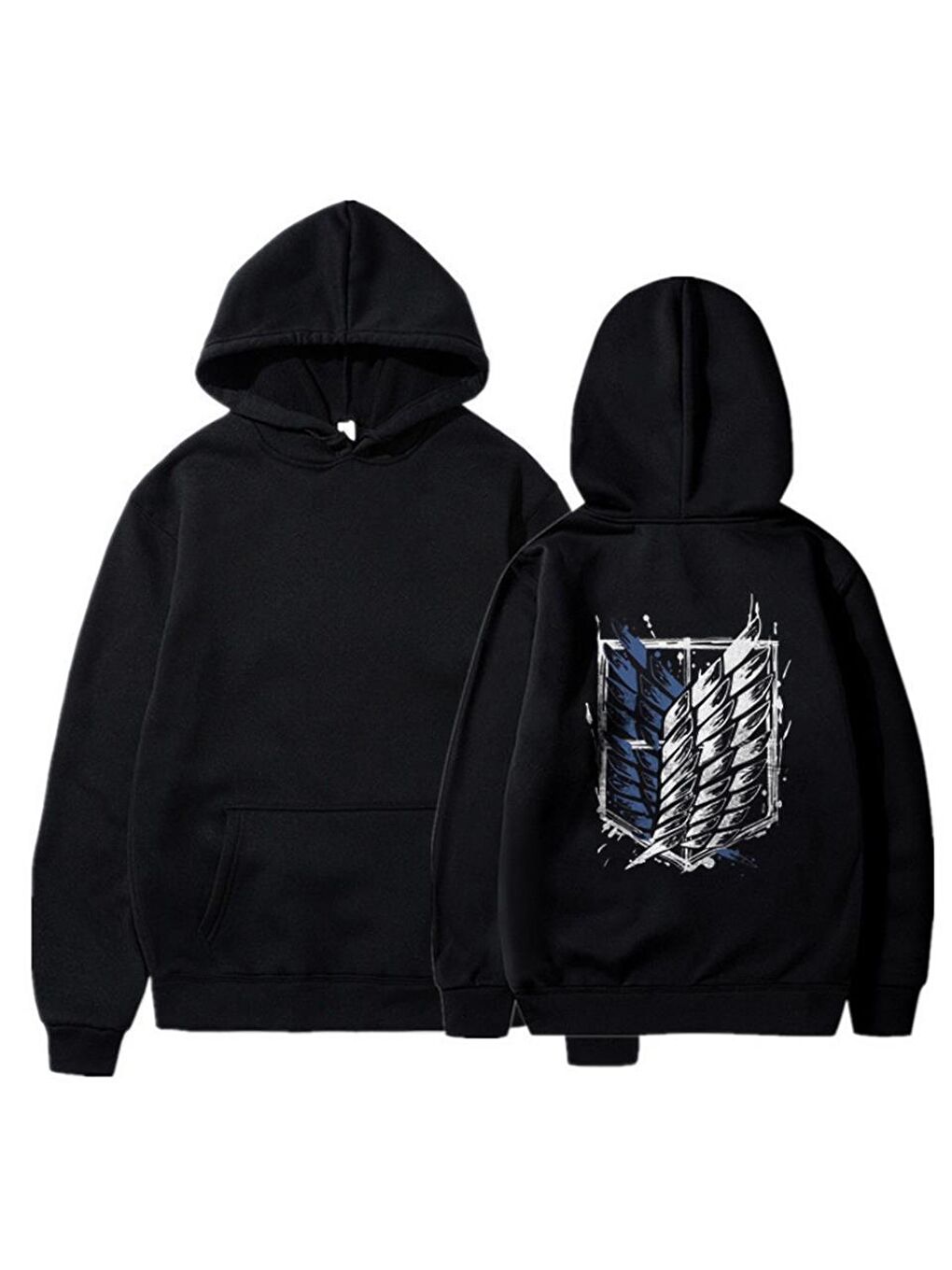 Touz Moda Siyah Attack On Titan New Logo Sırt Baskılı Siyah Unisex Oversize Kapüşonlu Sweatshirt