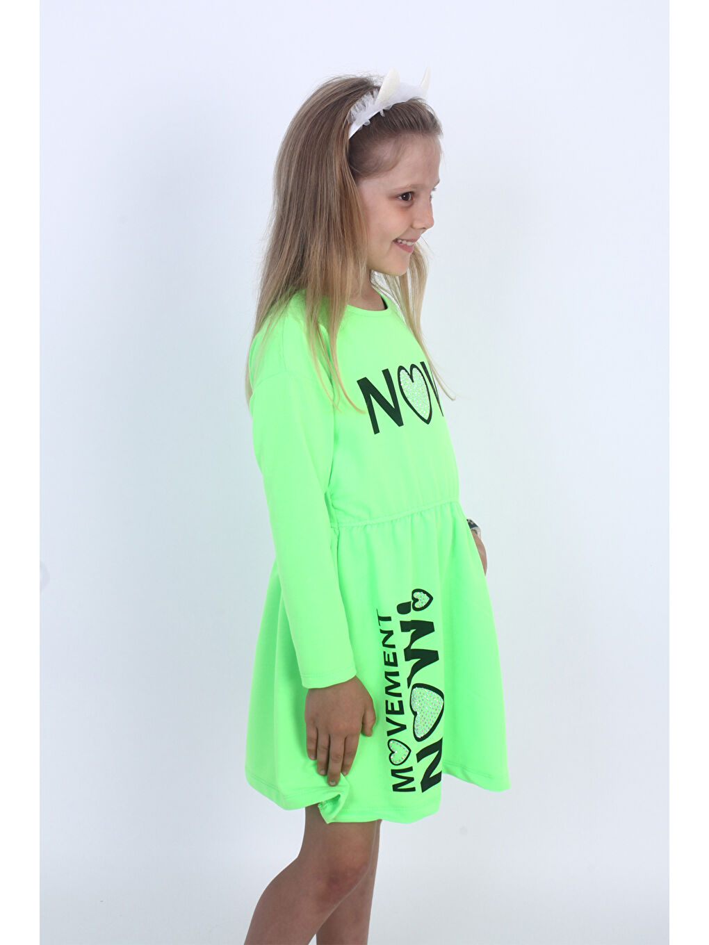 Yeşil Kız Çocuk Now! Baskılı Elbise-1