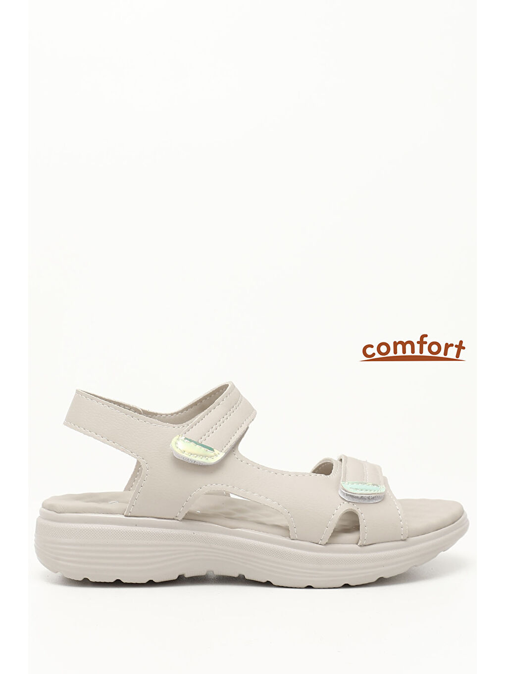 Bej Kadın BEJ-CAMEL Cırt Bantlı Comfort Sandalet