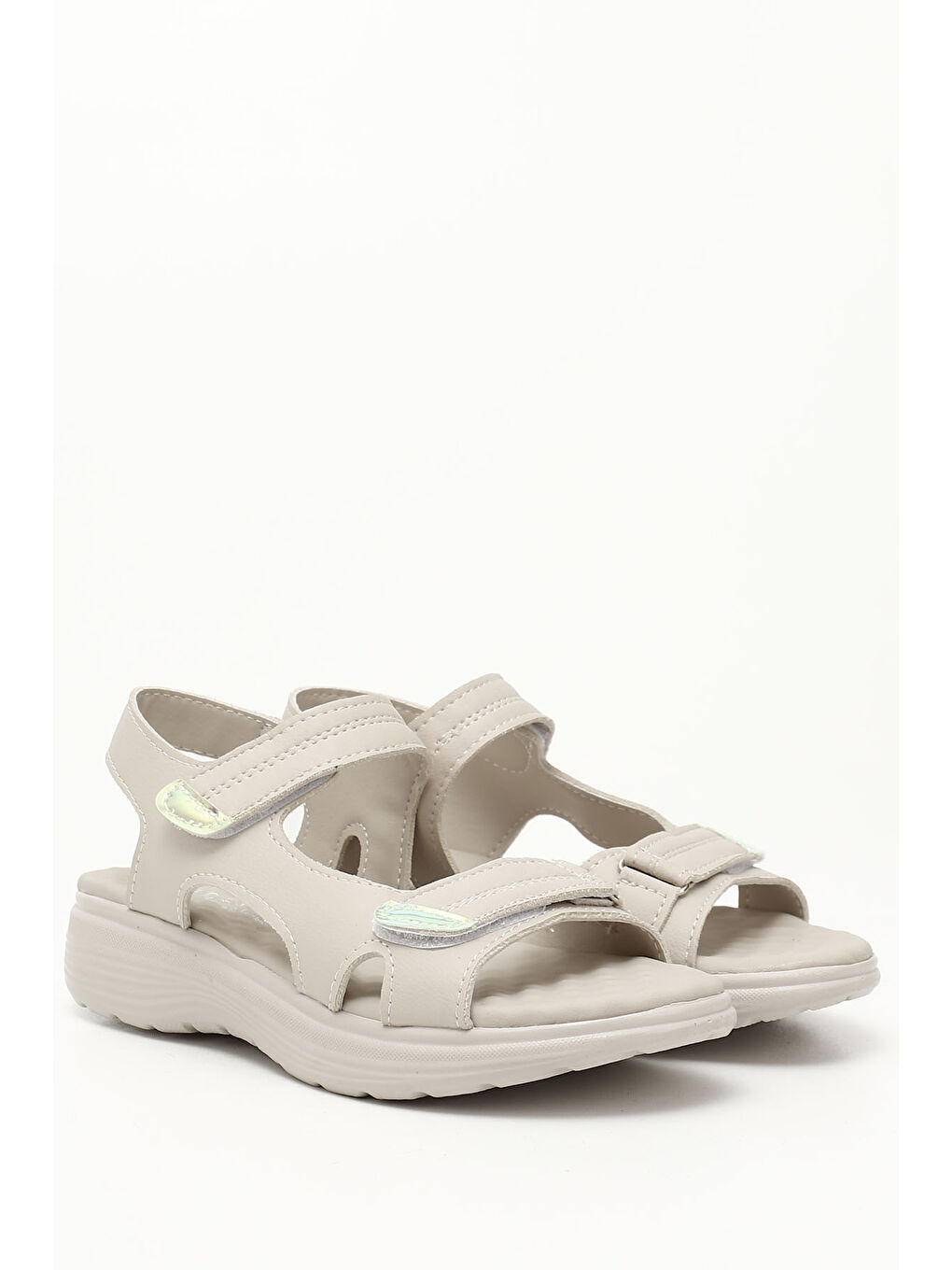 Bej Kadın BEJ-CAMEL Cırt Bantlı Comfort Sandalet-1