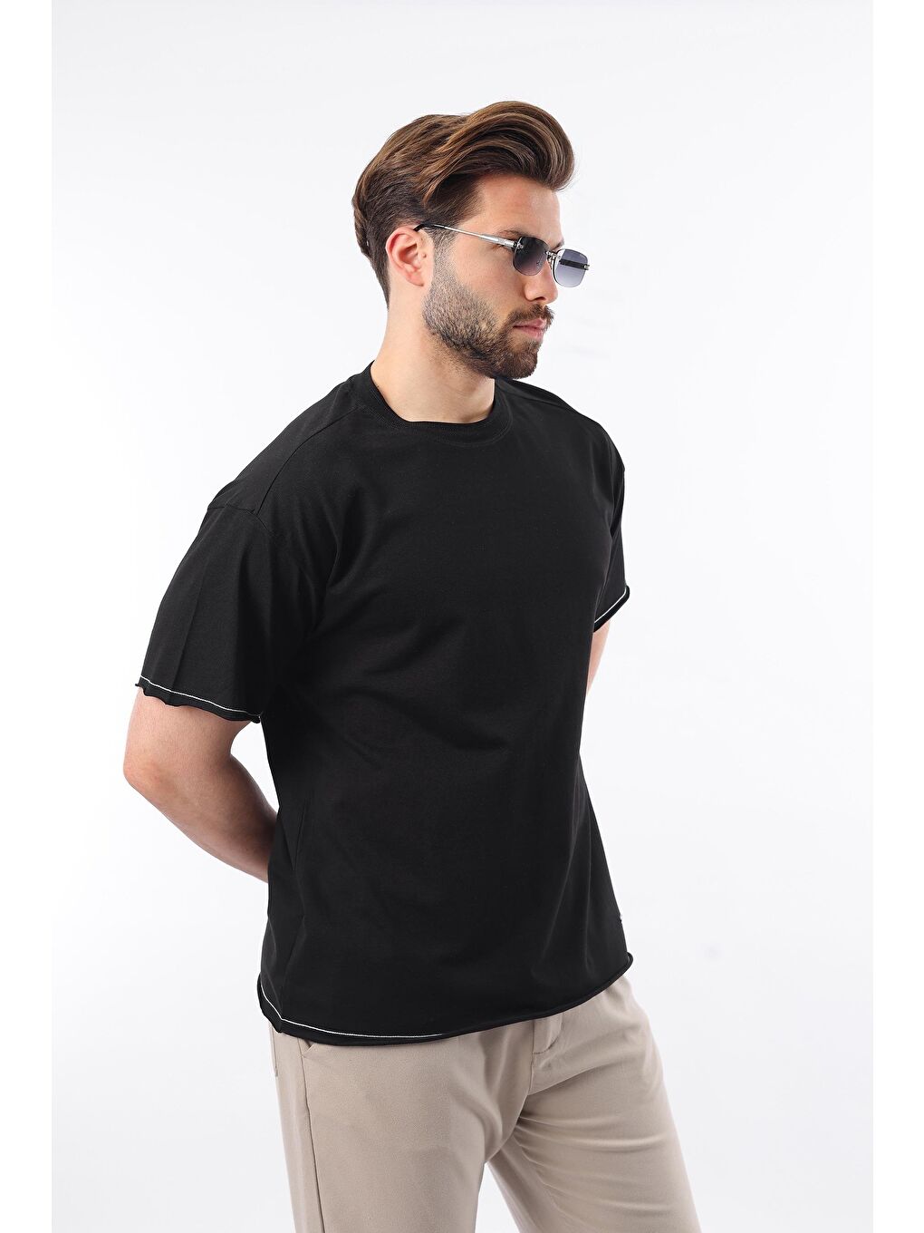 Siyah Bisiklet Yaka Basic Erkek Tişört E7105-3