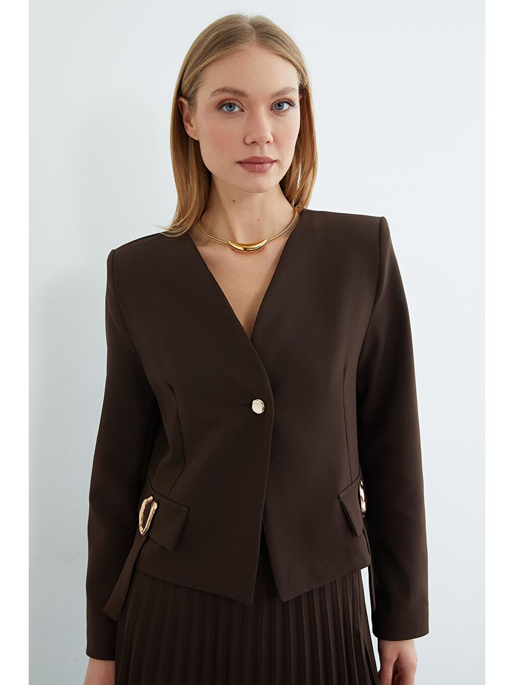 Kahverengi Fullamodest Toka Detaylı Etekli 2 Li Takım-1