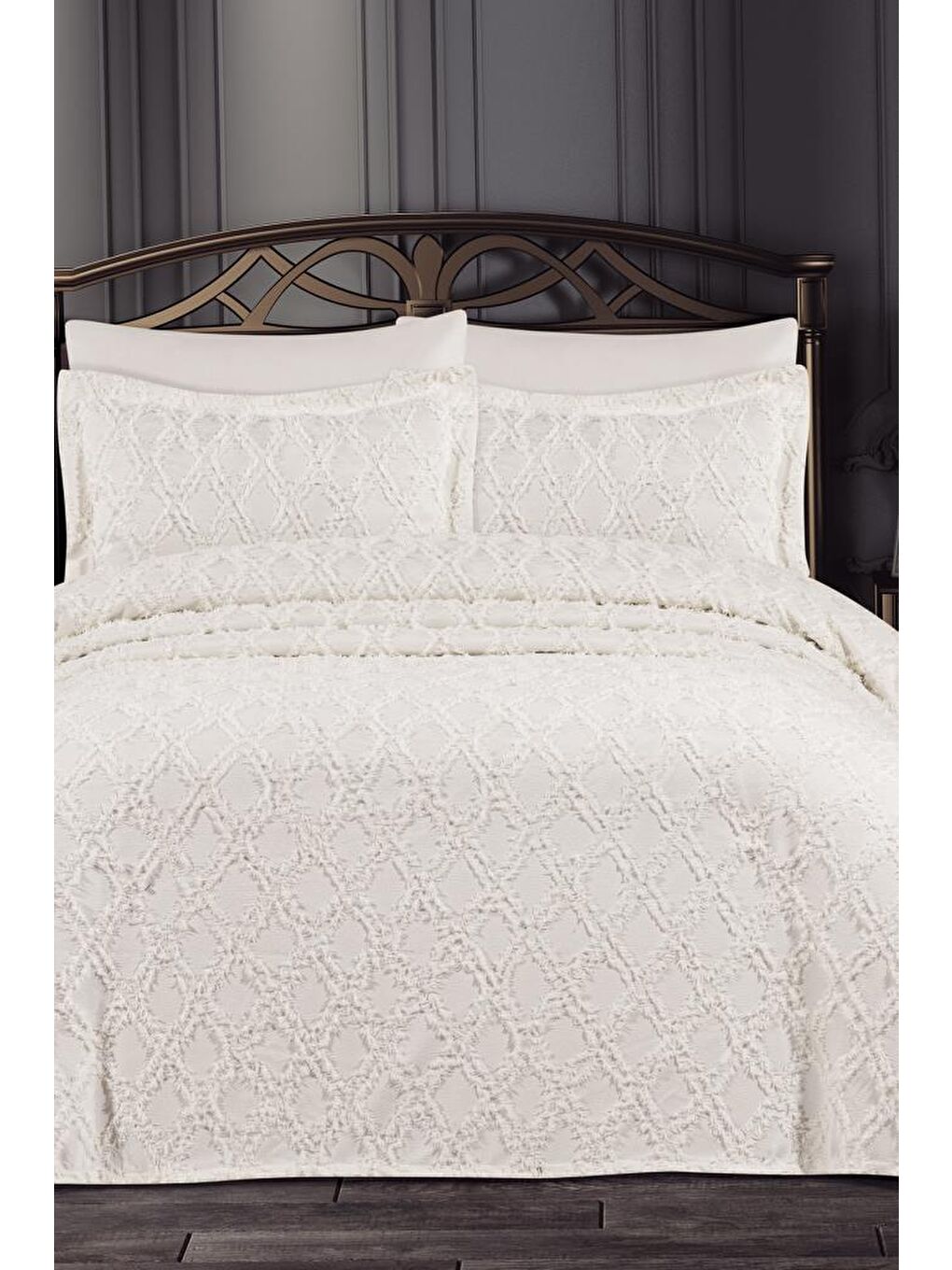 Ekru Çeyizdiyarı Lucca 3 Parça Pike Takımı Krem