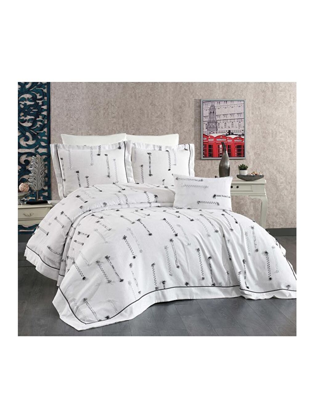 Ekru İdil 7 Parça Şönil Pike Takımı Krem-1