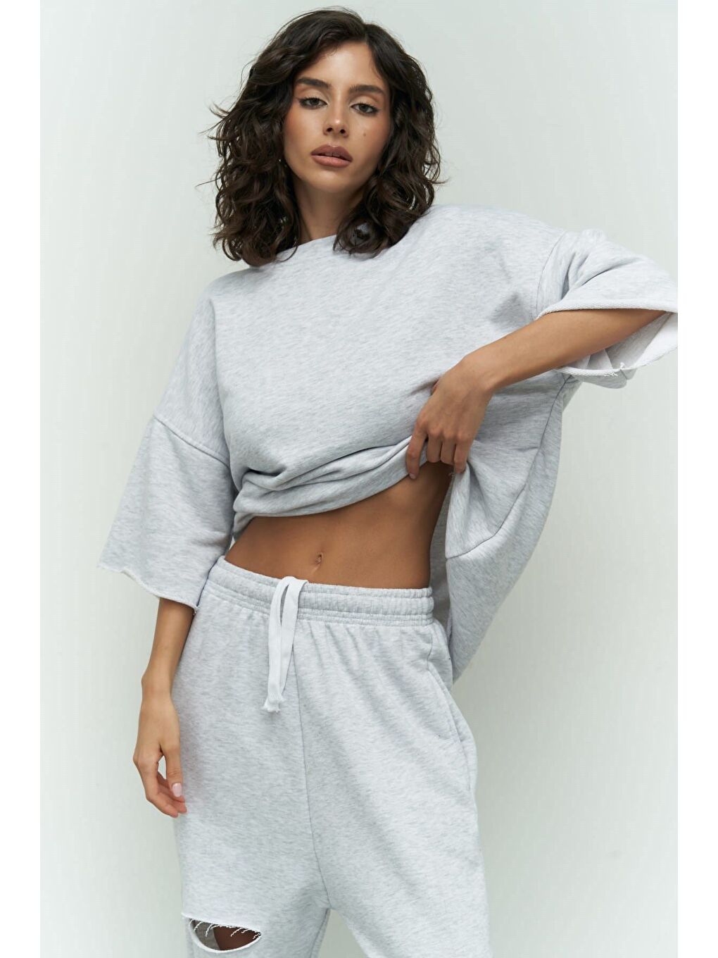 Beyaz Lion Karmelanj Oversize T-shirt Eşofman Takım