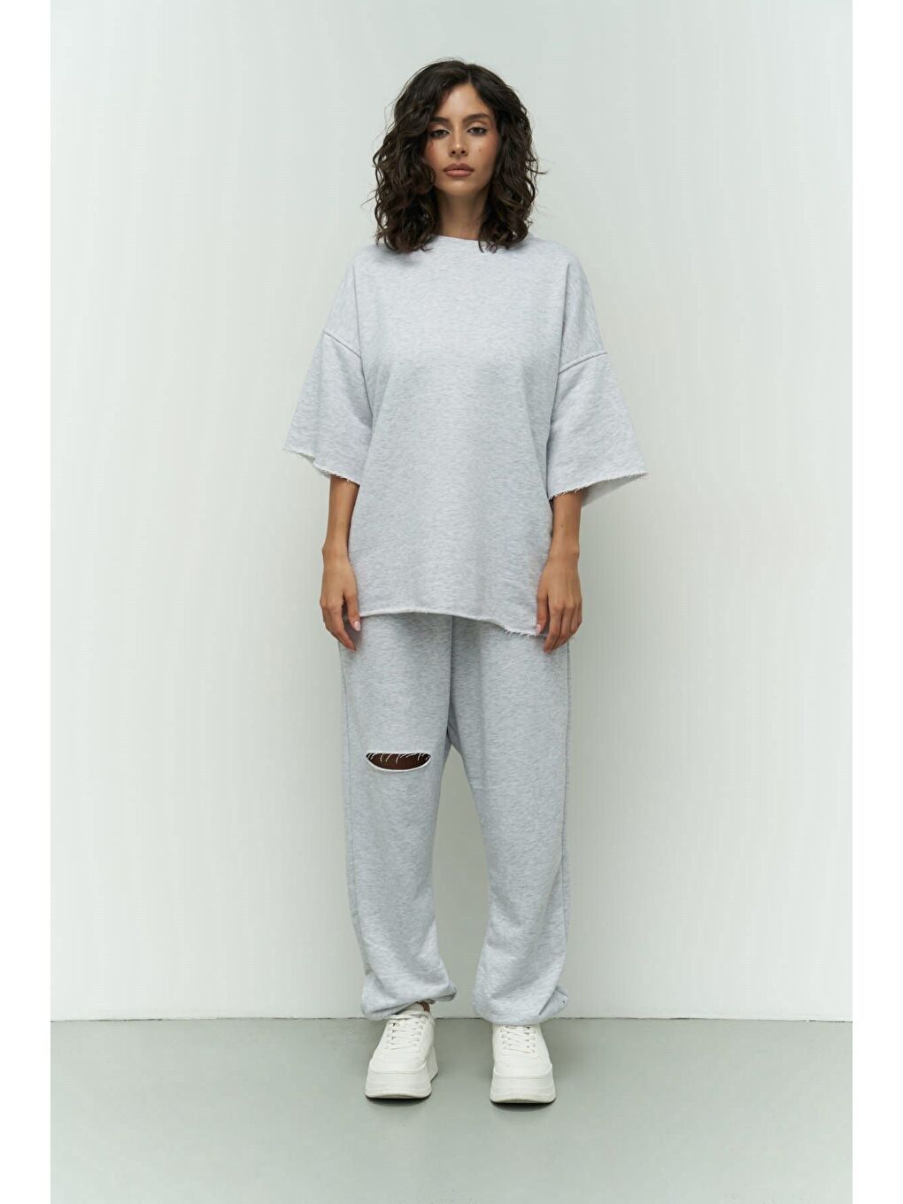 Beyaz Lion Karmelanj Oversize T-shirt Eşofman Takım-1