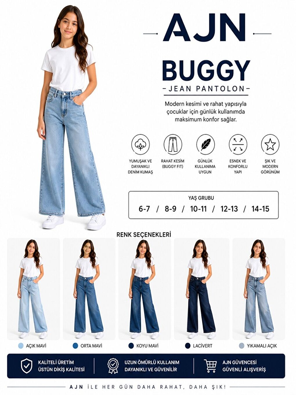 Mavi kids Wideleg Kız Çocuk Jean Pantolon-1