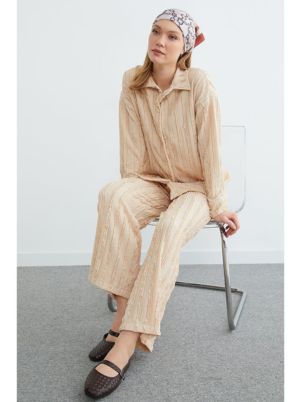 Bej Fullamodest Krep Kumaş Salaş 2 Li Takım-3