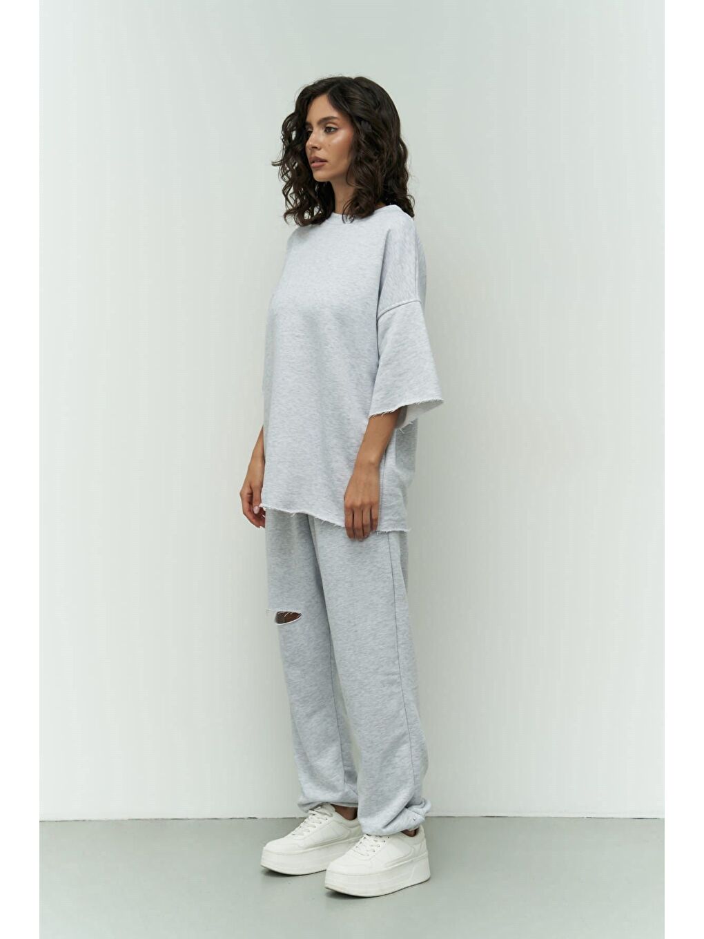 Beyaz Lion Karmelanj Oversize T-shirt Eşofman Takım-2