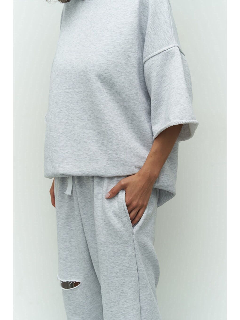 Beyaz Lion Karmelanj Oversize T-shirt Eşofman Takım-6