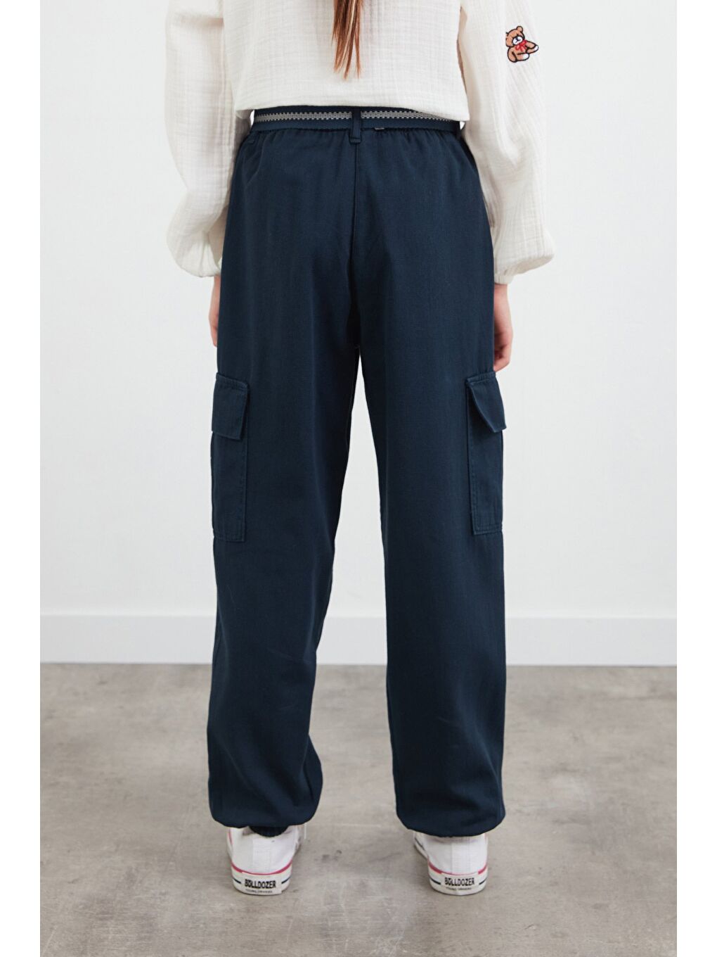 Lacivert Kemerli Kargo Cepli Jogger Kız Çocuk Pantolon-2