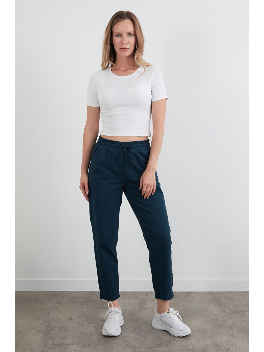 Lacivert Yüksek Bel Beli Lastikli Pantolon