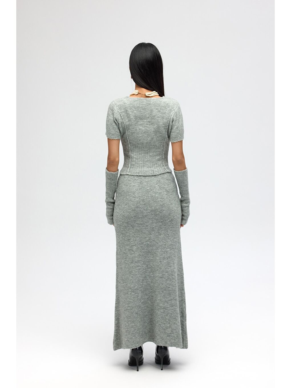 Lumi Gül Detay Gri Crop Etek Triko Takım-4