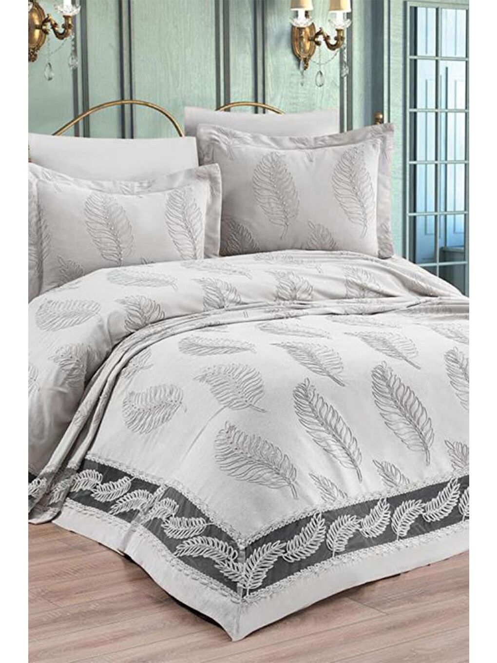 Ekru Çeyizdiyarı Barbara 6 Parça Şönil Pike Takımı Krem-1