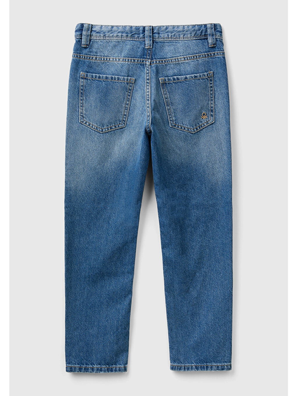 Mavi Erkek Çocuk Açık Denim Arkası Logo İşlemeli 5 Cepli Düz Kesim Denim Pantolon-1