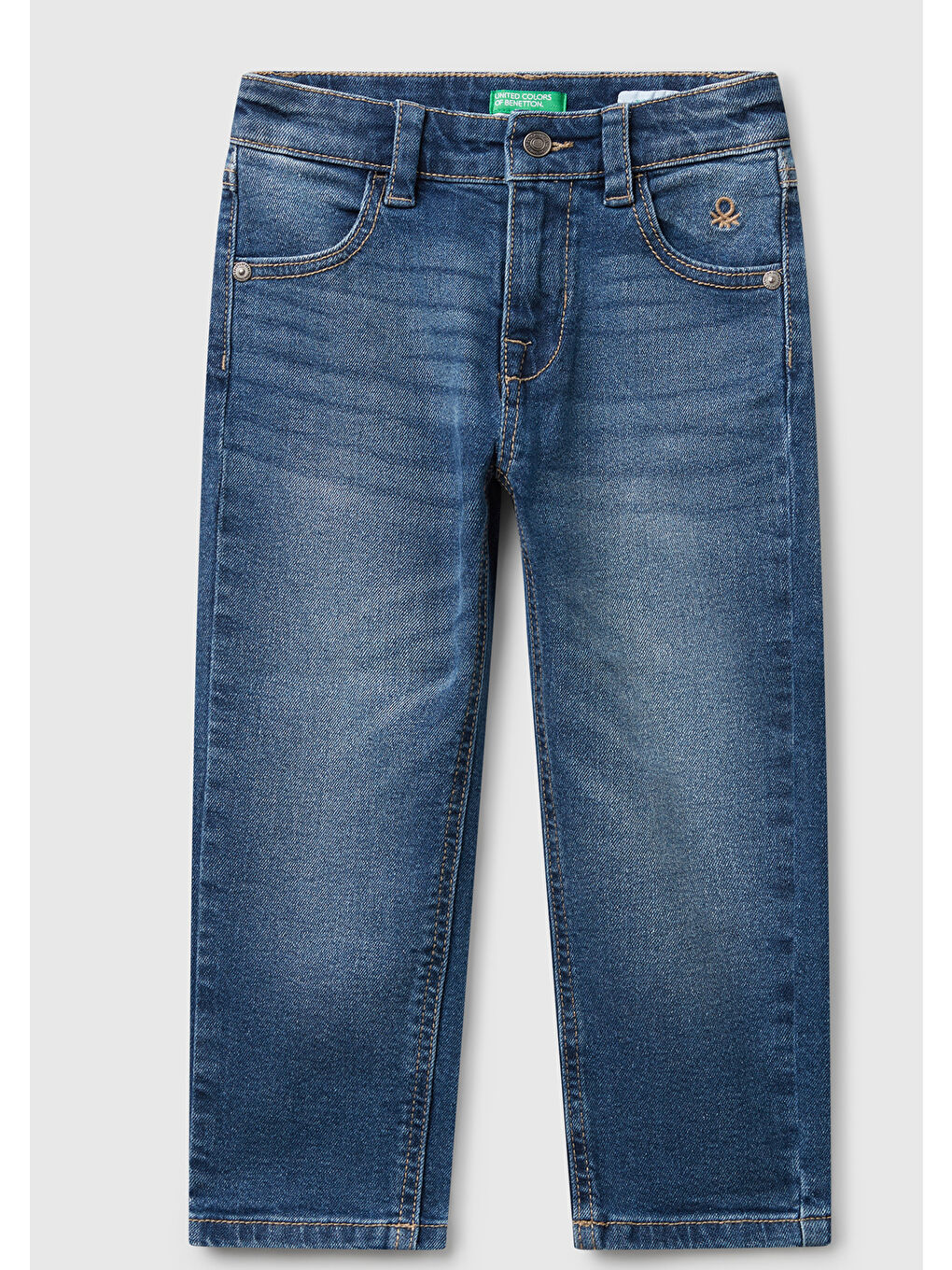 Karışık Erkek Çocuk Önü Logo İşlemeli 5 Cepli Ağartılmış Denim Pantolon