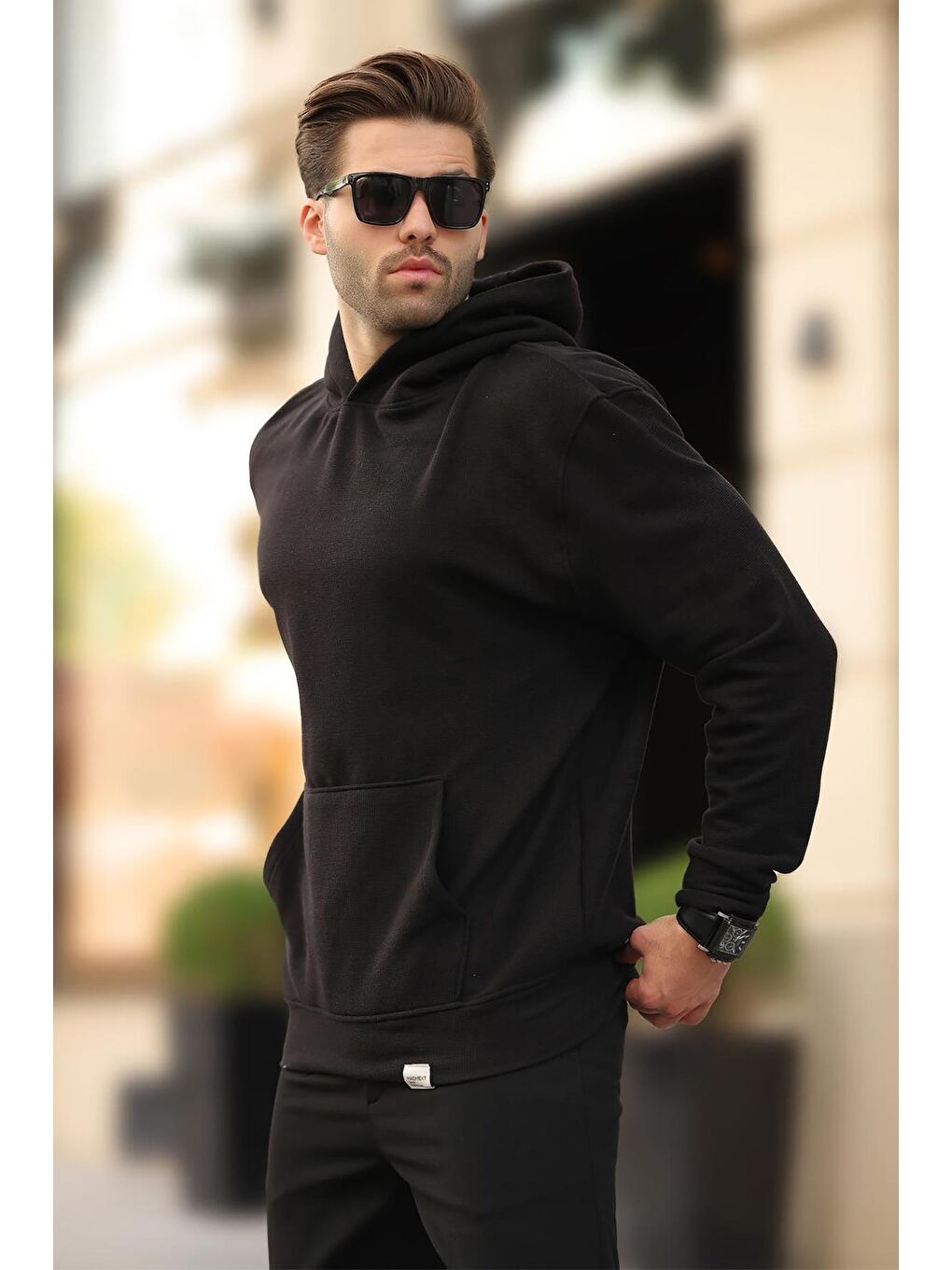 Madmext Siyah Kapüşonlu Cep Detaylı Sweatshirt  Hoodie