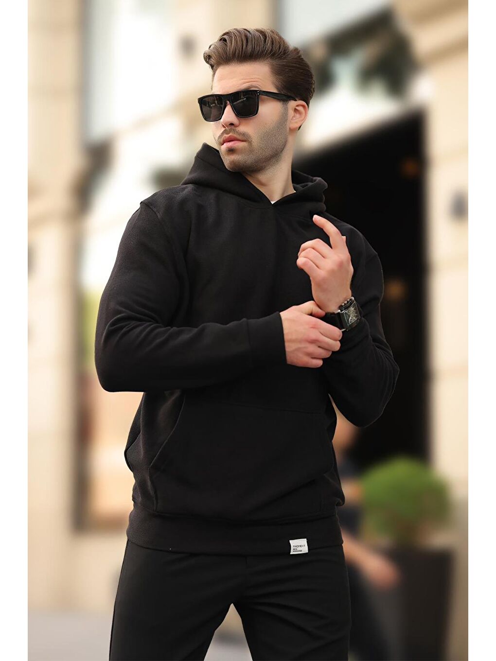 Madmext Siyah Kapüşonlu Cep Detaylı Sweatshirt  Hoodie - 1