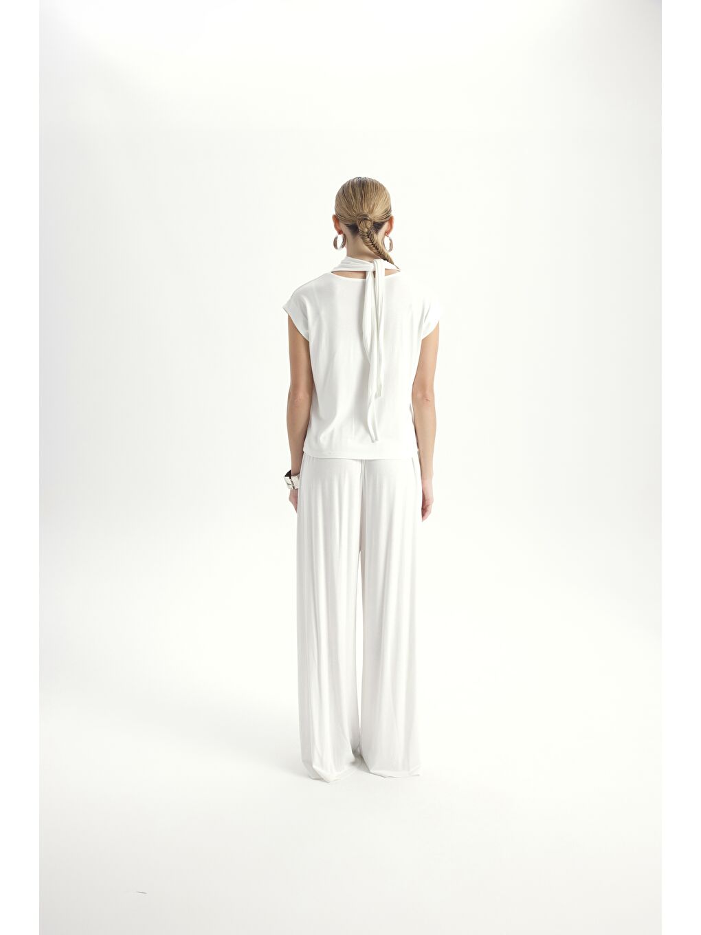 Merlin Bağlamalı Ekru Crop Pantolon Takım-4