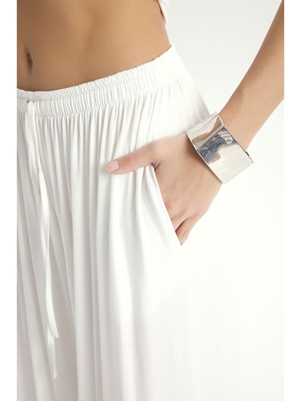 Merlin Bağlamalı Ekru Crop Pantolon Takım-7