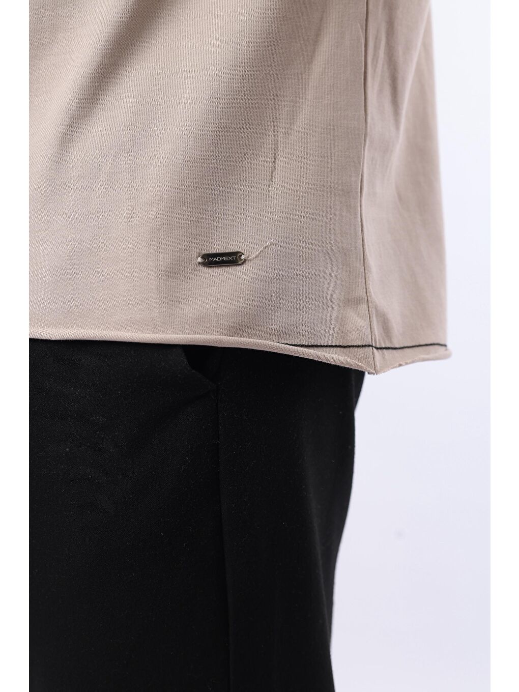 Bej Bisiklet Yaka Basic Erkek %100 Pamuk Tişört E7105-2