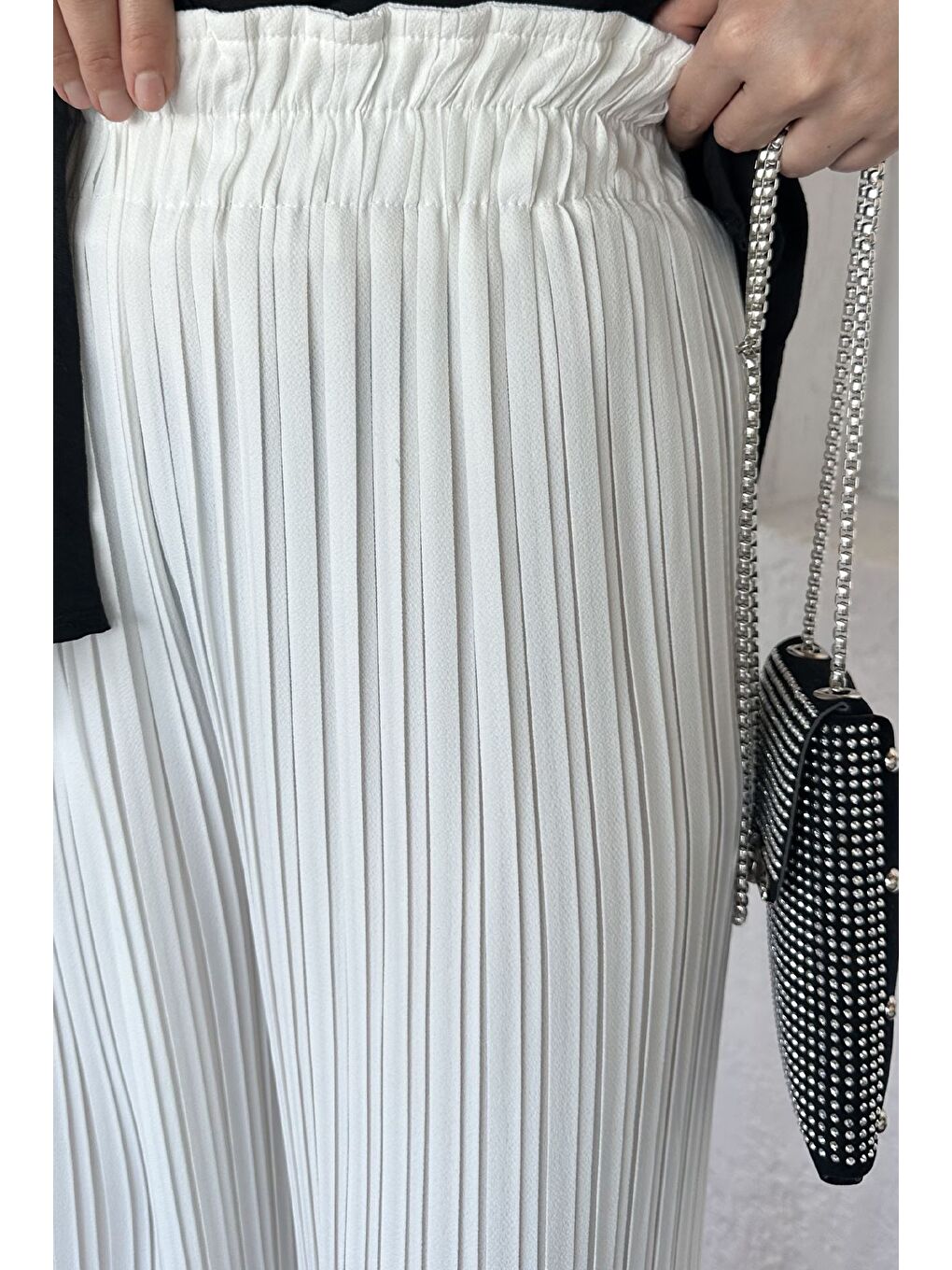 Ekru Kadın Pileli Bol Paça Tesettür Pantolon-6