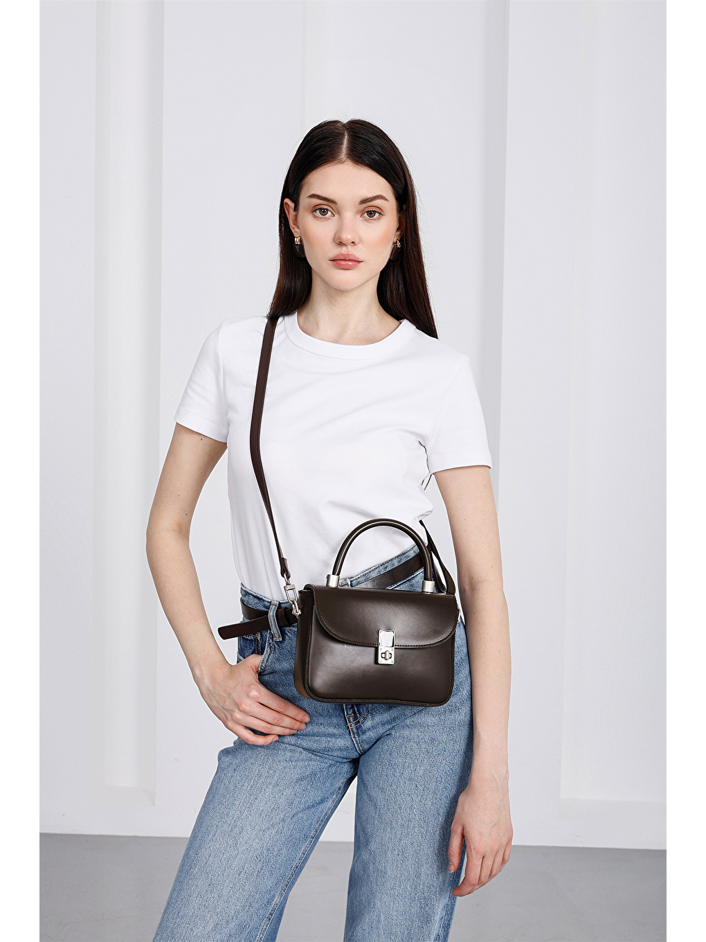 Kahverengi Cobble Small Çapraz Çanta Kahve-1