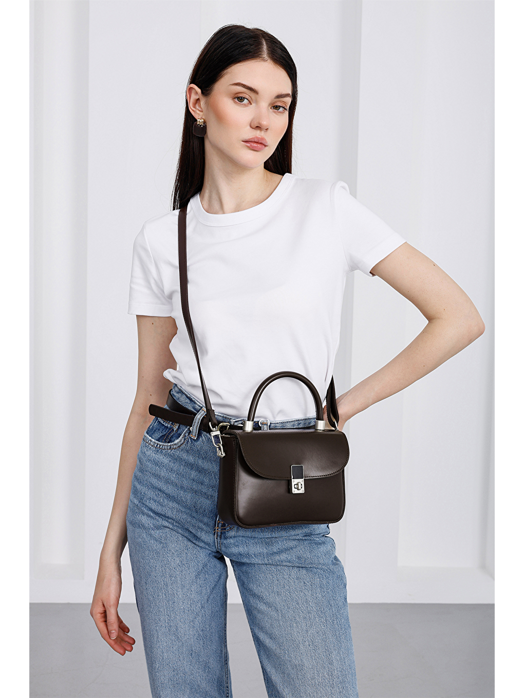 Kahverengi Cobble Small Çapraz Çanta Kahve-3