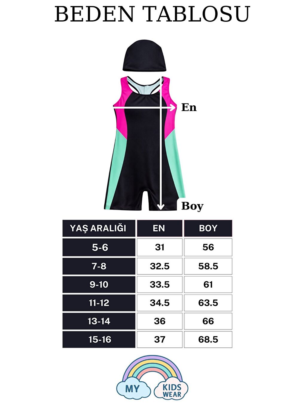 Beyaz Kız Çocuk Deniz Yüzücü Mayoları 5-16 Yaş 12630-1